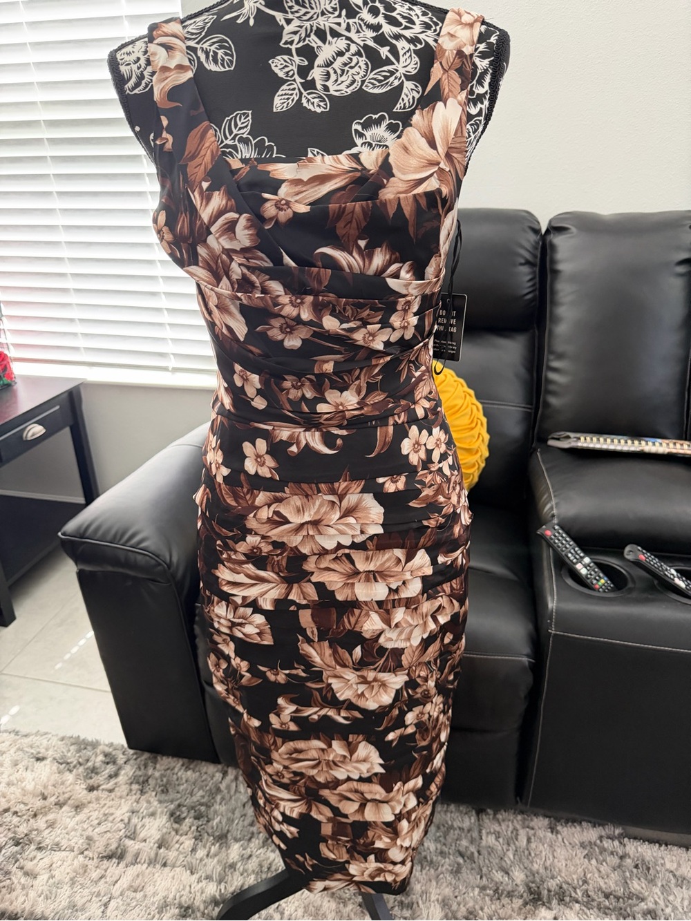 Express Black Midi Dress with Brown Floral Print